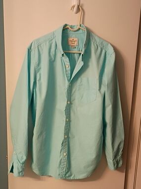 American Eagle Outfitters Men's Aqua Soft Button-Down Shirt Class Fit Size XL